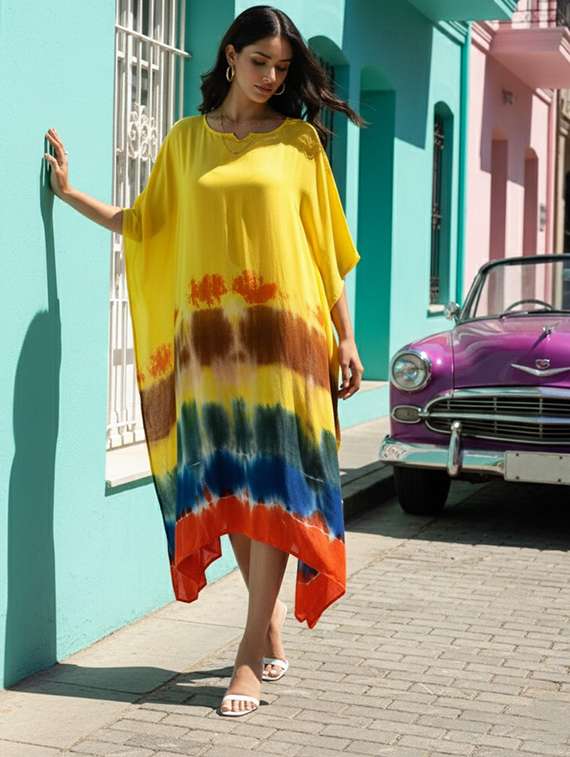 women printed kimono sleeve kaftan dress - 22318697 -  Standard Image - 1