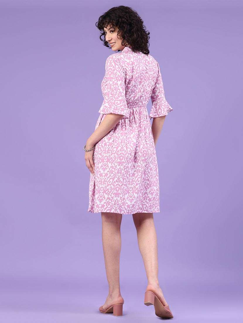 women printed bell sleeve a-line dress - 22319047 -  Standard Image - 4