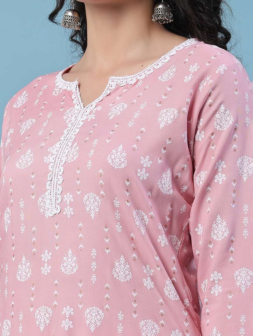 women printed three quarter sleeves kurta pant set - 22319119 -  Standard Image - 1