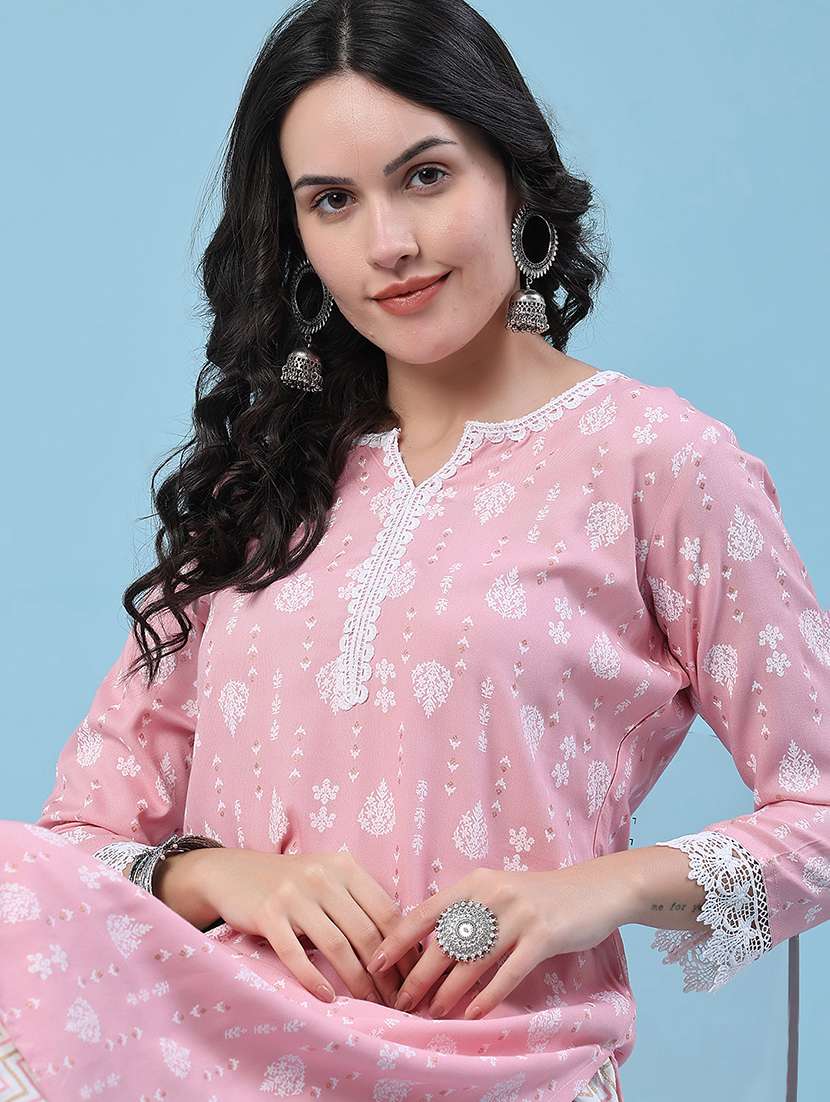 women printed three quarter sleeves kurta pant set - 22319119 -  Standard Image - 4