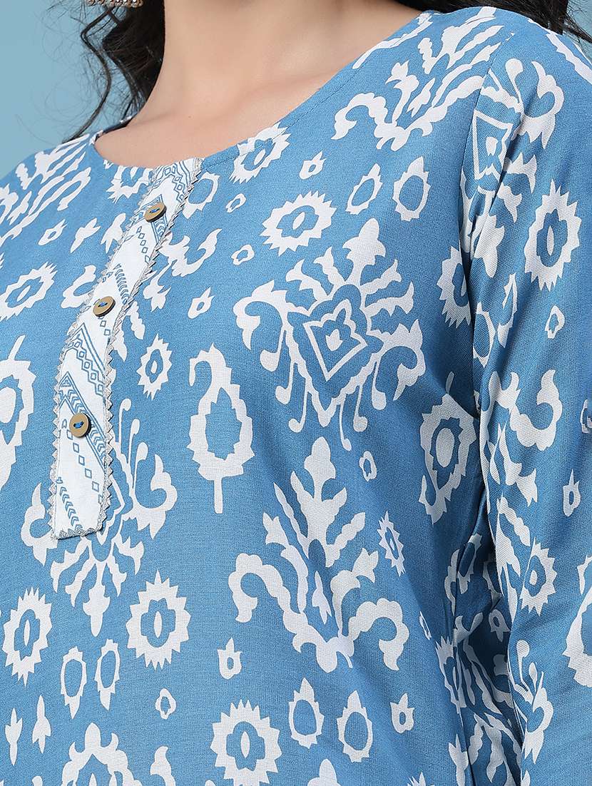 women printed three quarter sleeves kurta pant set - 22319124 -  Standard Image - 1