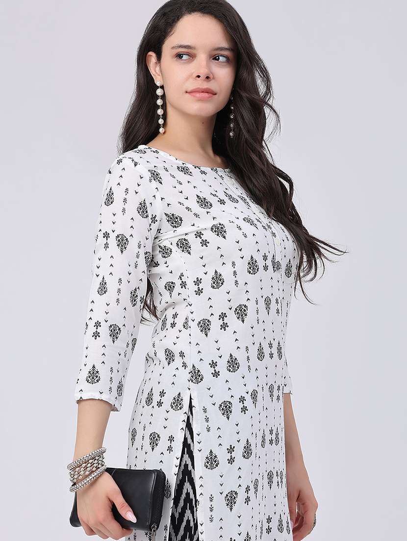 women printed three quarter sleeves kurta and pant set - 22319125 -  Standard Image - 1