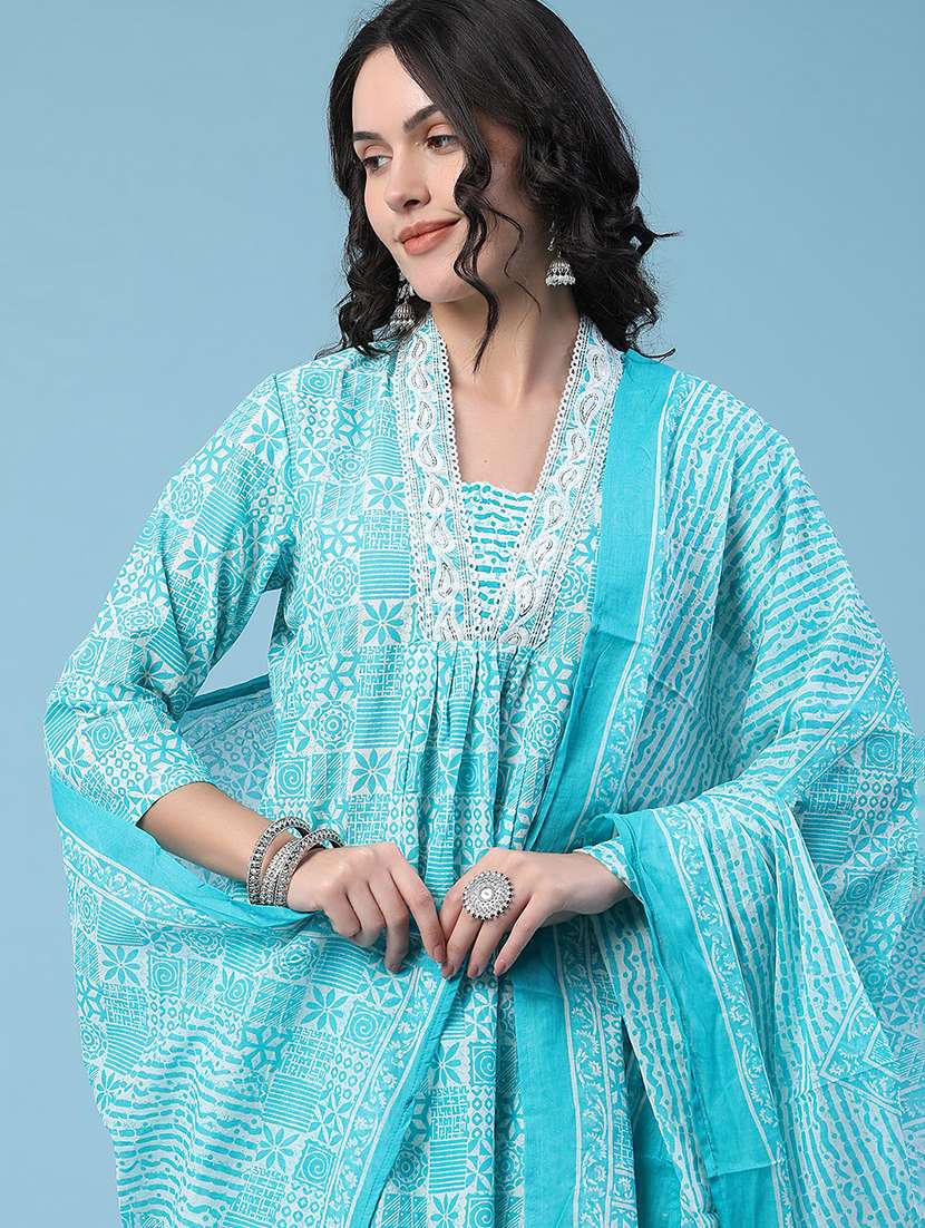 women printed three quarter sleeves kurta pant set - 22319127 -  Standard Image - 1