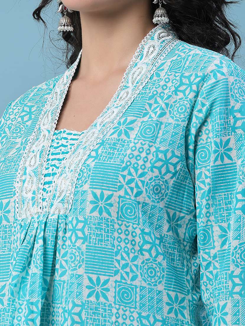 women printed three quarter sleeves kurta pant set - 22319127 -  Standard Image - 4