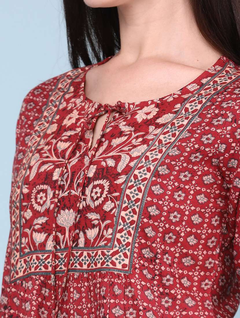 Women Printed Three Quarter Sleeves A-line Kurti - 22319129 -  Standard Image - 1