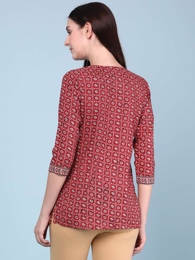 Women Printed Three Quarter Sleeves A-line Kurti - 22319129 -  Standard Image - 4