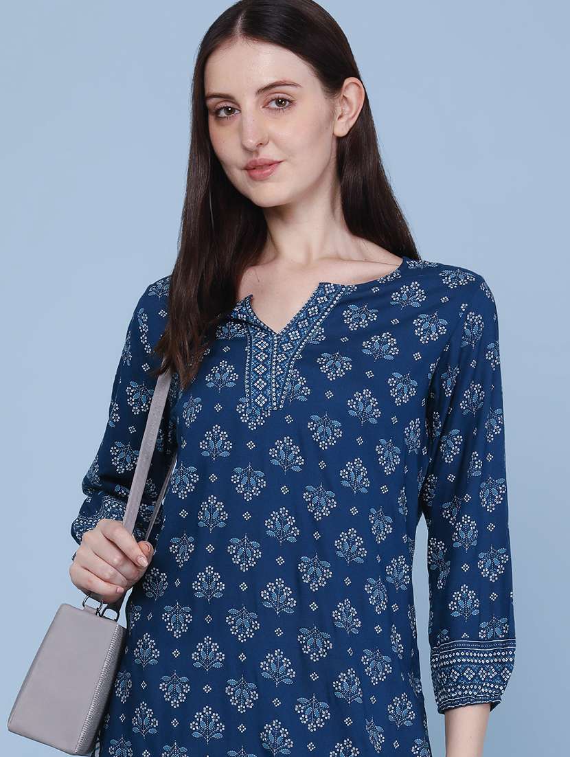 women printed three quarter sleeves straight kurti - 22319134 -  Standard Image - 1