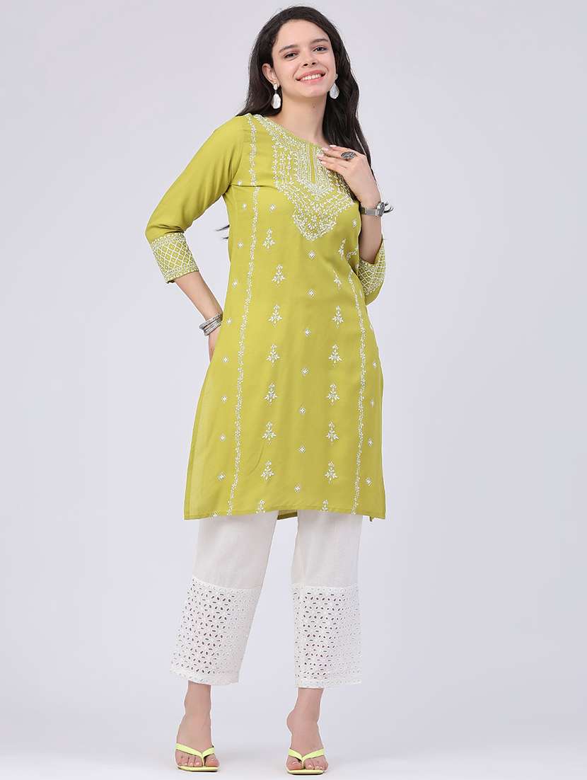 women printed three quarter sleeves straight kurta - 22319137 -  Standard Image - 4