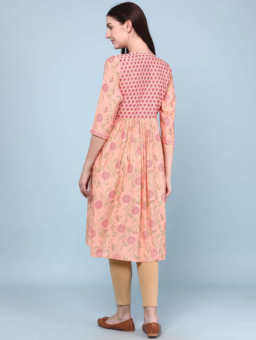 Women Printed Three Quarter Sleeves A-line Kurta - 22319138 -  Standard Image - 4