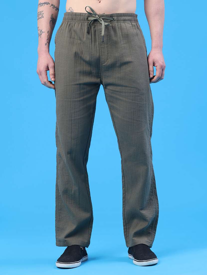 men self design mid rise regular fit casual trouser
