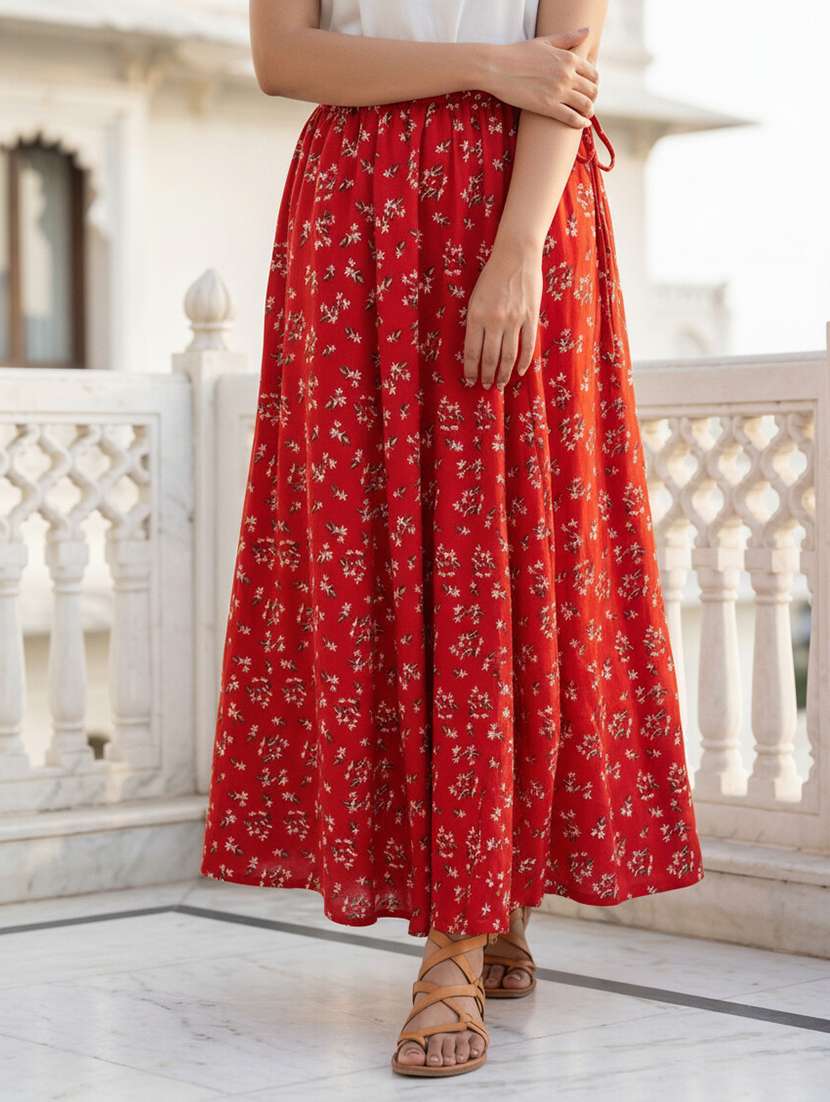 women printed mid rise flared maxi skirt - 22319229 -  Standard Image - 1