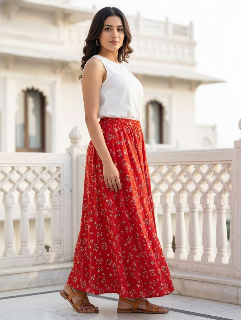 women printed mid rise flared maxi skirt - 22319229 -  Standard Image - 4