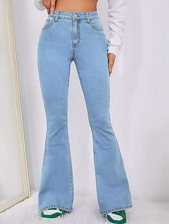 women plain high rise bootcut jeans