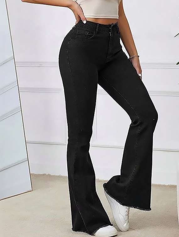 women plain high rise bootcut jeans