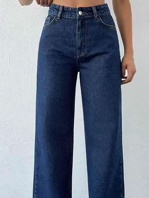 women plain high rise wide leg jeans - 22319252 -  Standard Image - 1