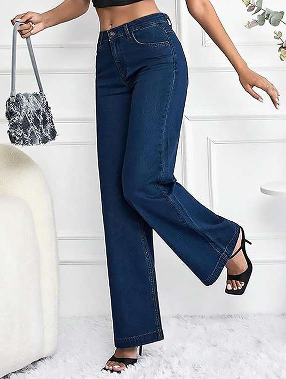 Women Plain High Rise Wide Leg Jeans - 22319261 -  Standard Image - 1