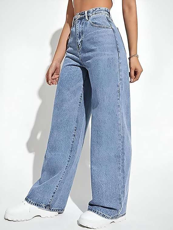 women plain high rise wide leg jeans - 22319262 -  Standard Image - 1