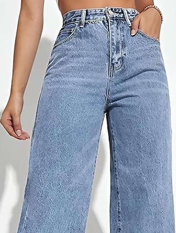 women plain high rise wide leg jeans - 22319262 -  Standard Image - 4