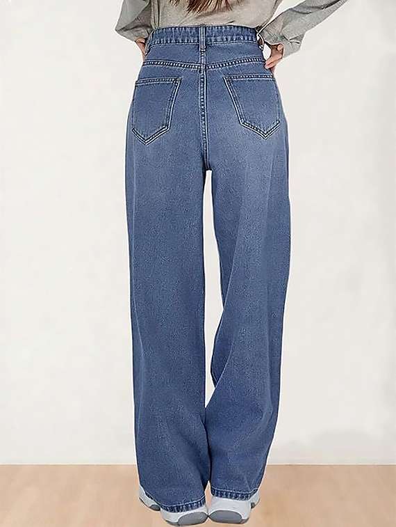 women plain high rise wide leg jeans - 22319264 -  Standard Image - 1