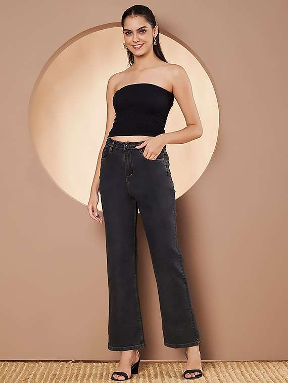 women solid high rise bootcut jeans - 22319284 -  Standard Image - 1