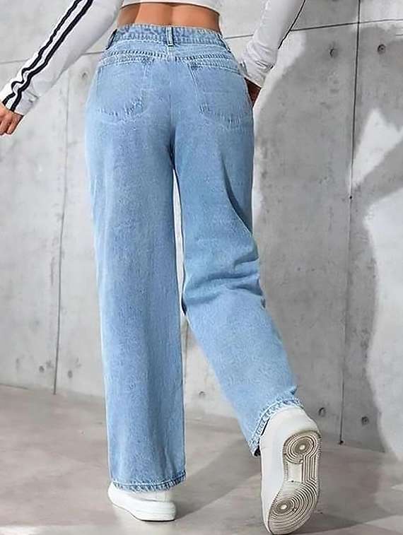 women plain high rise wide leg jeans - 22319295 -  Standard Image - 1