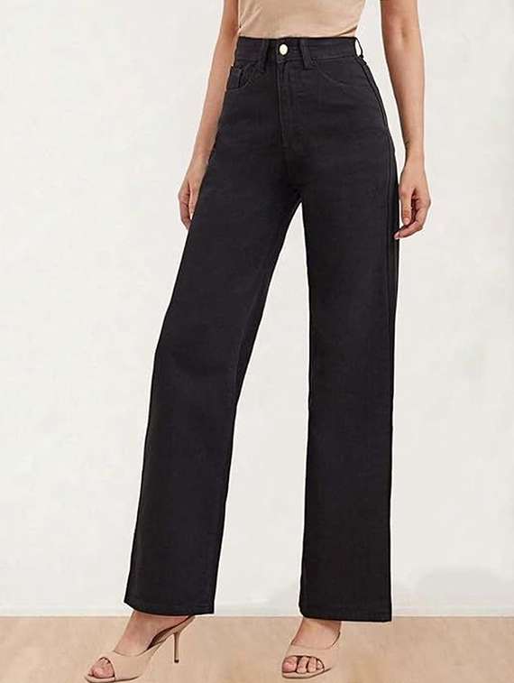women solid high rise wide  leg jeans - 22319307 -  Standard Image - 1