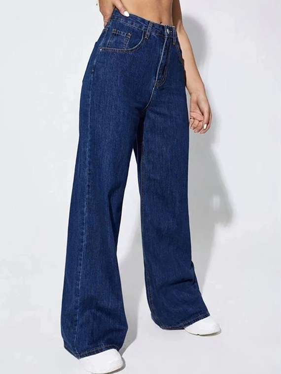 women solid high rise wide leg jean - 22319311 -  Standard Image - 1