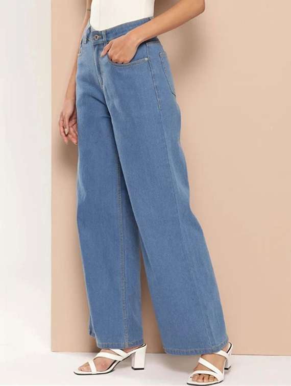 women solid high rise wide leg jeans - 22319312 -  Standard Image - 1