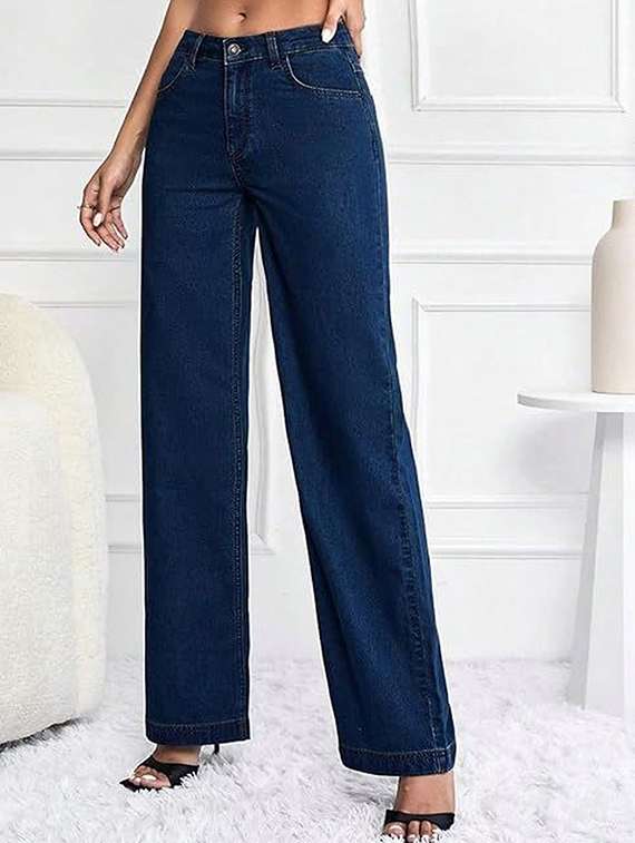 women solid high rise wide legeans - 22319322 -  Standard Image - 1