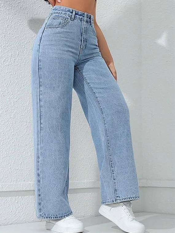 women solid high rise straight jeans - 22319323 -  Standard Image - 1