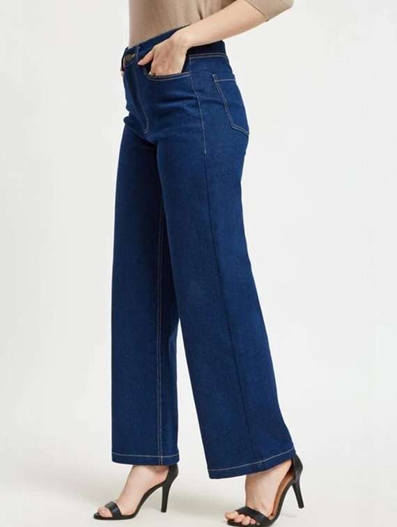 women solid high rise wide leg jeans - 22319325 -  Standard Image - 1