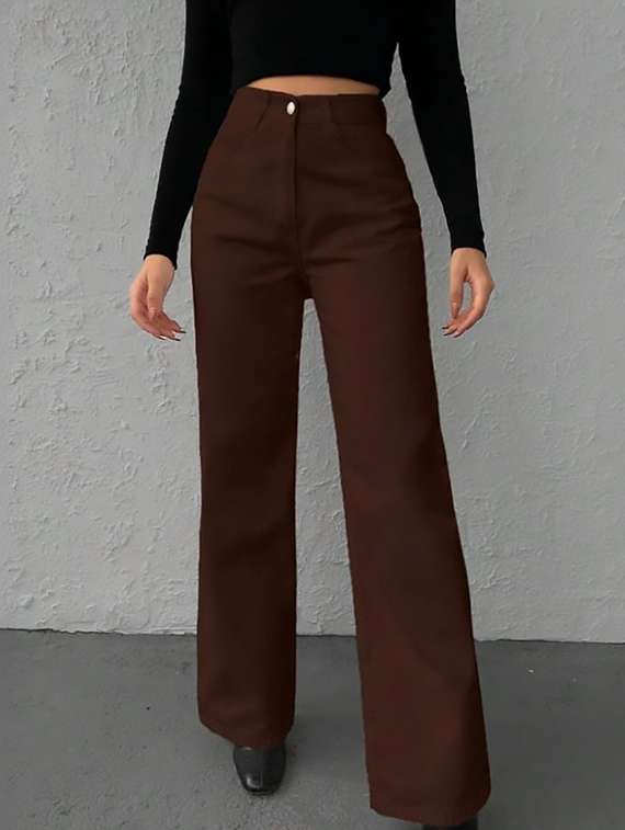 women plain high rise wide leg jeans - 22319333 -  Standard Image - 1