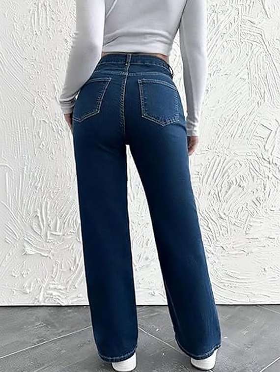 women solid high rise straight jeans - 22319336 -  Standard Image - 1