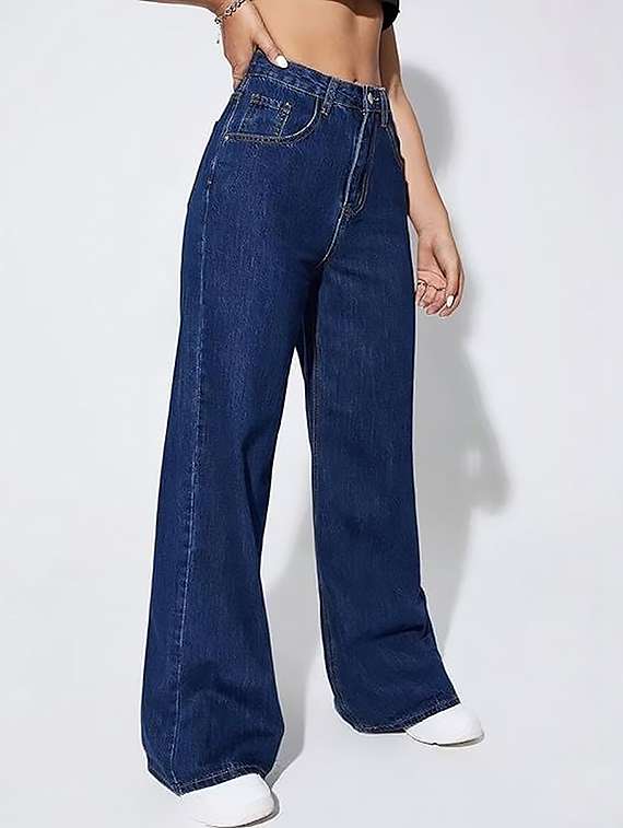 women plain high rise wide leg jeans - 22319338 -  Standard Image - 1