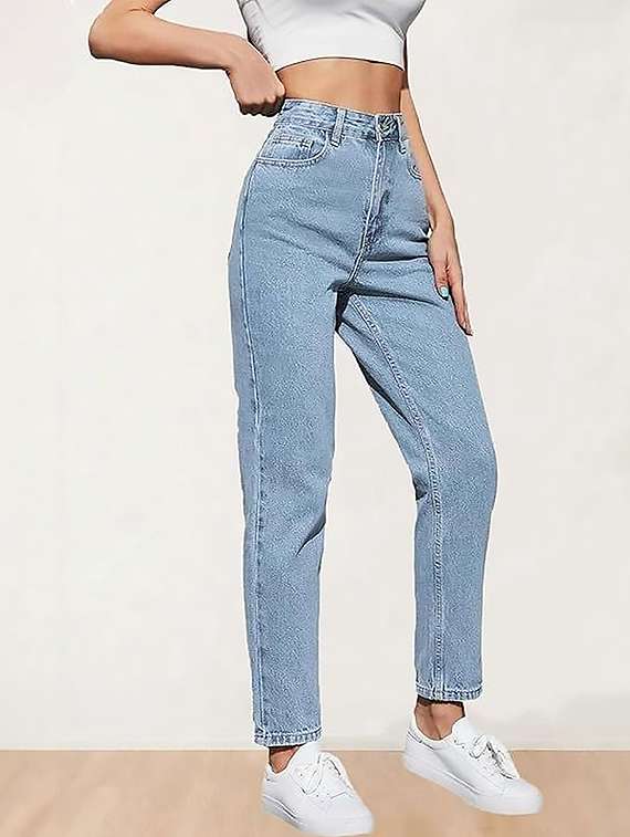 women solid high rise straight jeans - 22319345 -  Standard Image - 1