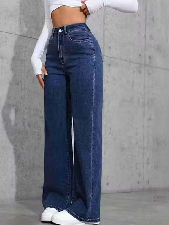 women solid high rise straight jeans - 22319348 -  Standard Image - 1