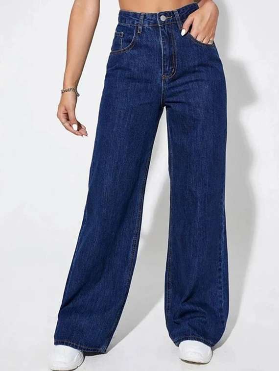 women solid high rise straight jeans