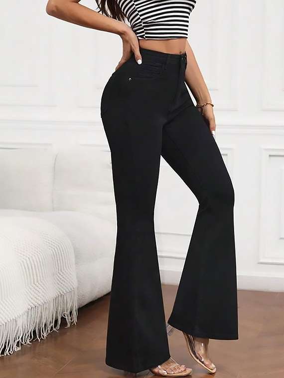 women plain high rise bootcut jeans - 22319353 -  Standard Image - 1