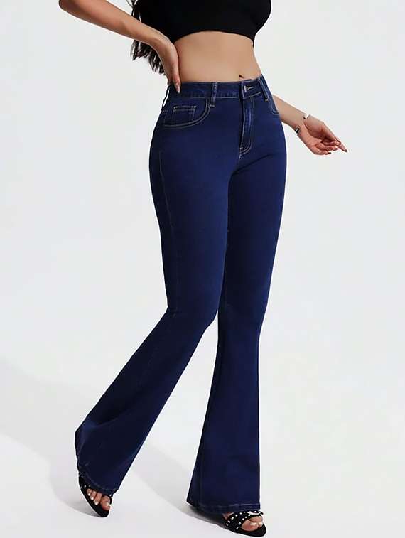 women plain high rise bootcut jeans - 22319354 -  Standard Image - 1
