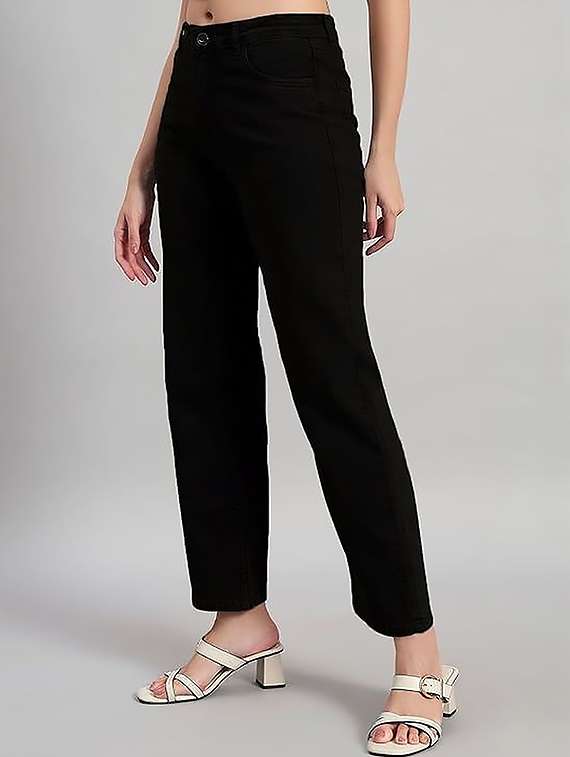 women solid high rise straight jeans - 22319361 -  Standard Image - 1