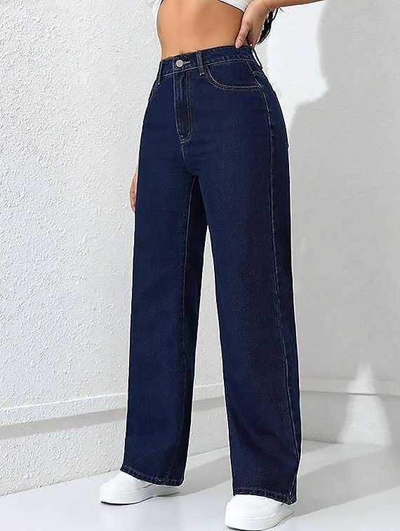 women solid high rise straight jeans - 22319362 -  Standard Image - 1
