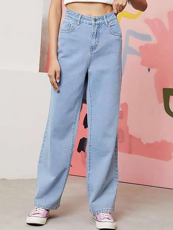women plain high rise wide leg jeans