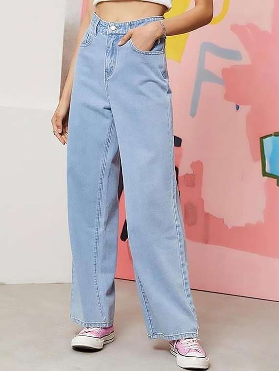 women plain high rise wide leg jeans - 22319363 -  Standard Image - 1