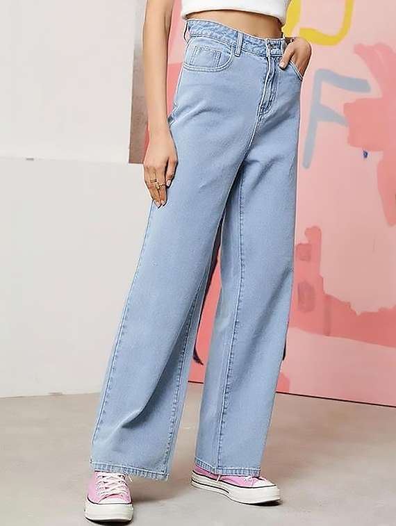 women plain high rise wide leg jeans - 22319363 -  Standard Image - 4