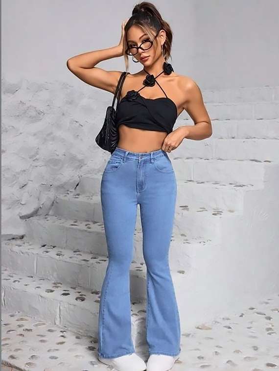 women plain high rise bootcut jeans - 22319369 -  Standard Image - 1