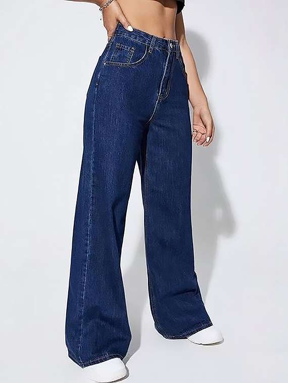 women plain high rise wide leg jeans - 22319383 -  Standard Image - 1