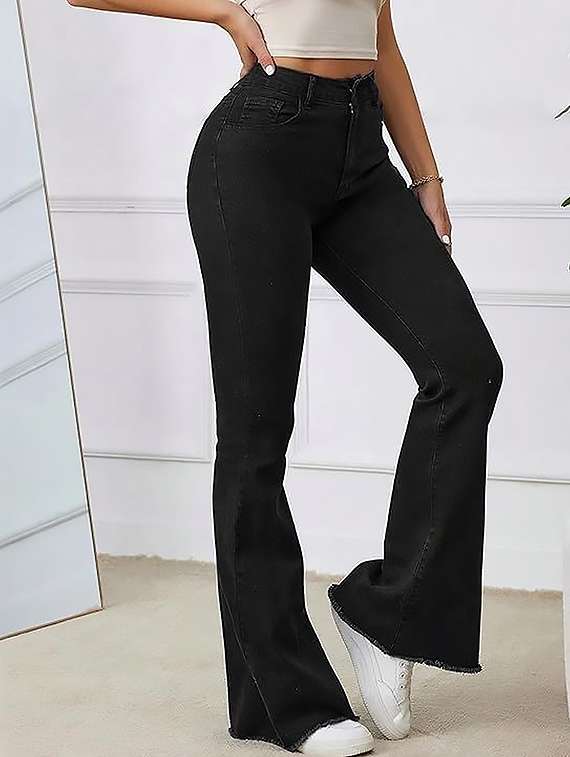 women plain high rise bootcut jeans - 22319385 -  Standard Image - 1