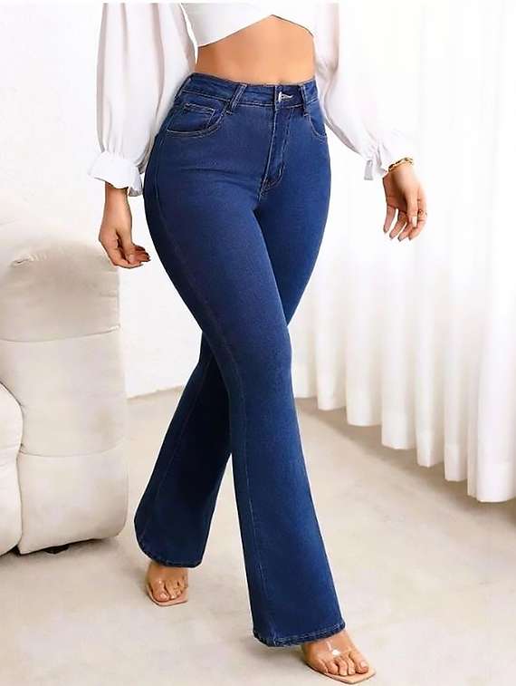 women plain high rise bootcut jeans - 22319386 -  Standard Image - 1