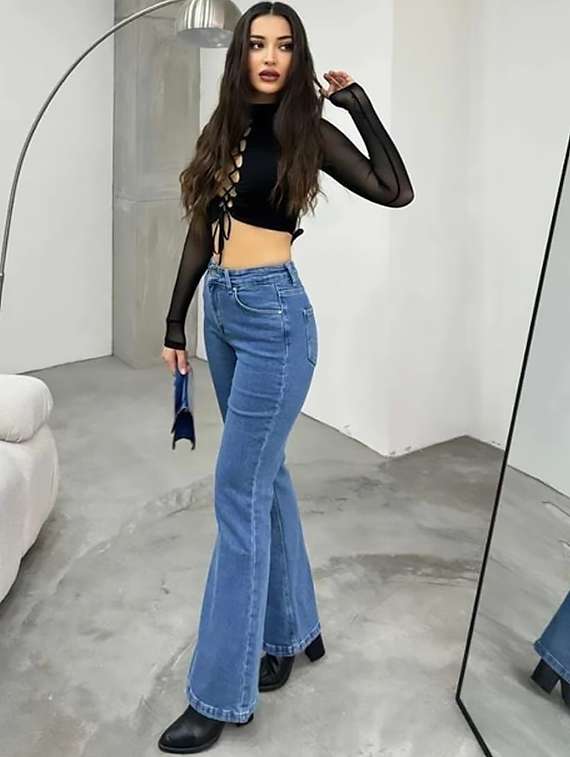 women plain high rise bootcut jeans - 22319387 -  Standard Image - 1