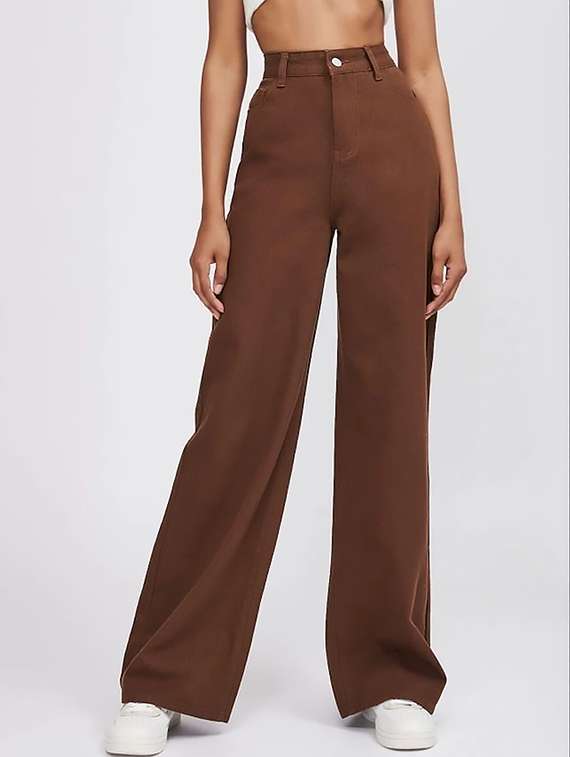 women plain high rise wide leg jeans - 22319391 -  Standard Image - 1